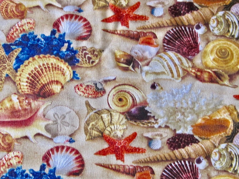 Scattered Shells Beach Cotton Fabric by the yard Etsy
