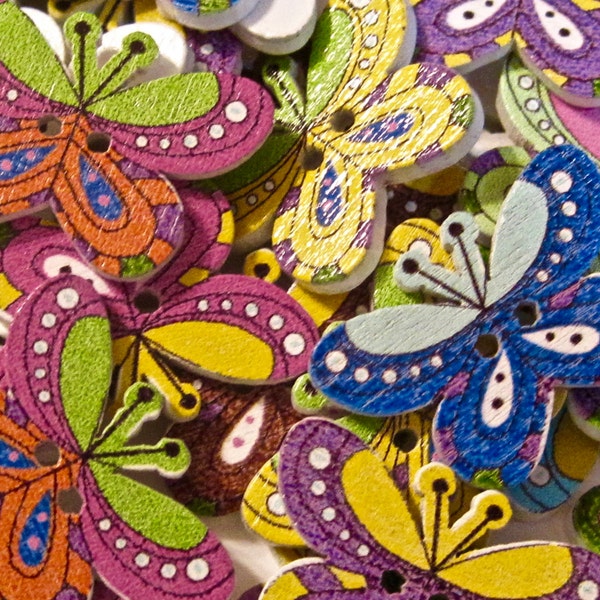 Butterflies Wood Buttons Lot of 9