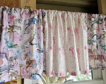 Curtain Cafe Valance Window Treatment Girls Balloons Carousel Merry Go Round Pink 82"