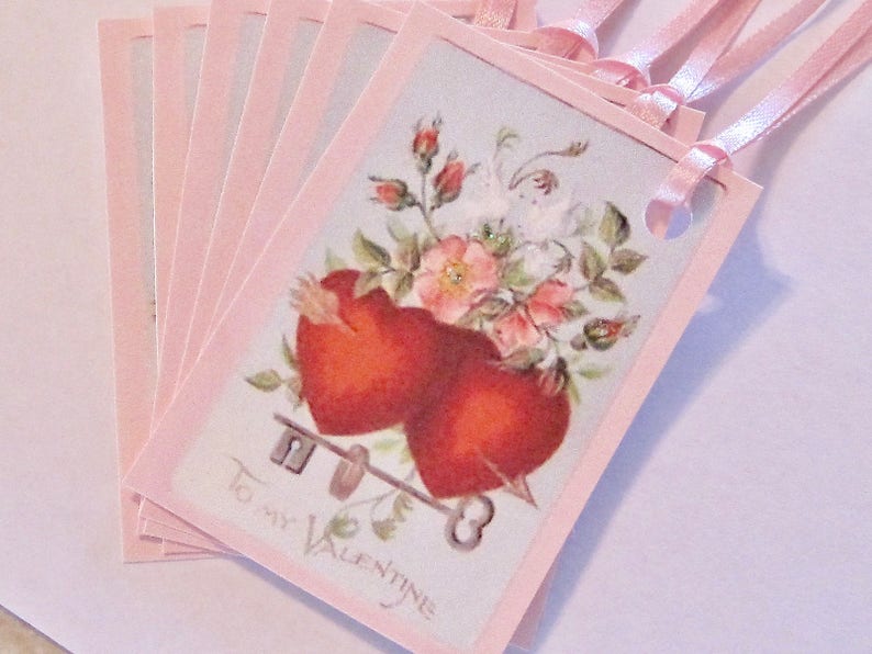 Birthday Wedding Valentine Hearts Gift Tags Thank You Hang Tags Lot of 6
