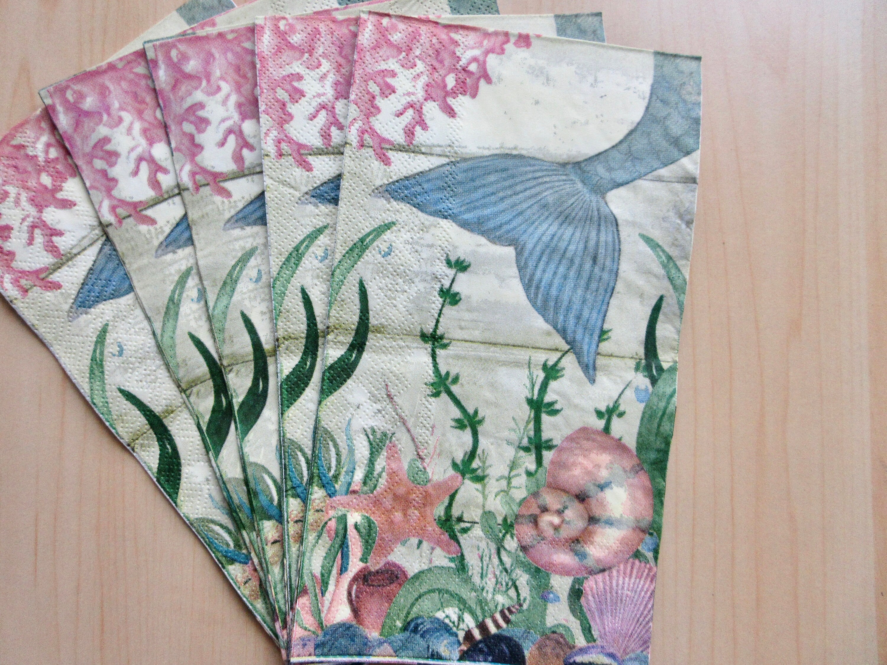 Paper Napkins Cocktail Luncheon Dinner Picnic Guest Decoupage Ocean Sea Mermaid Beach