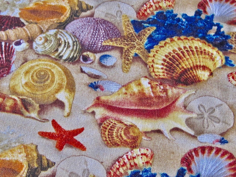 Scattered Shells Beach Cotton Fabric by the yard Etsy