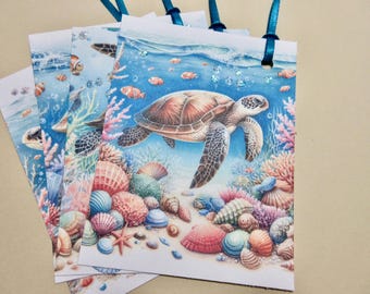 Sea Turtle Thank You, Wedding, Birthday, Hang Tags Junk Journal Ephemera Card Inserts Bookmark Lunchbox Lot of 4