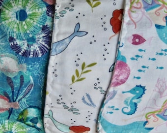 Burp Cloth Flannel Nautical Beach Fish Sea Life Mermaids