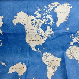 Cotton Fabric Blue World Map Windham Fabrics 1/2 yard