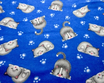 Flannel Fabric Kitty Cats on Blue by the half yard