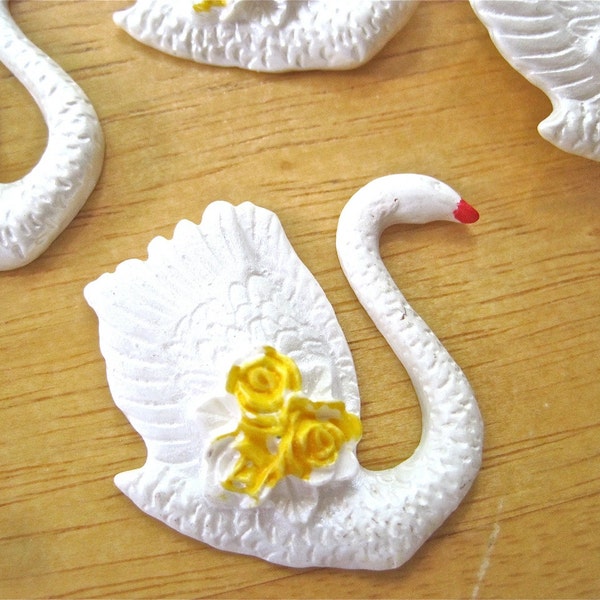 White Swan with Yellow Flowers Resin Cabochons Buttons Lot of 2