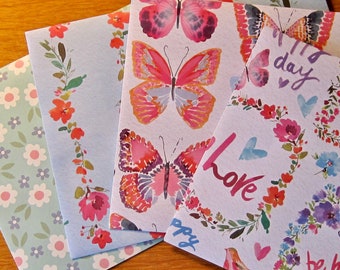 Notes Envelopes Sticker Stationary Floral Butterfly Snail Mail Letter Writing