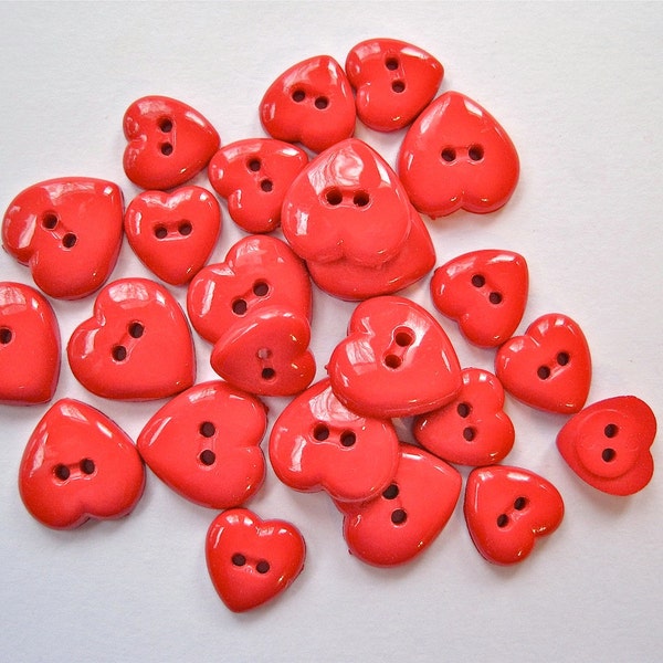 Red Valentine Hearts Craft Sewing Embellishment Buttons lot of 20