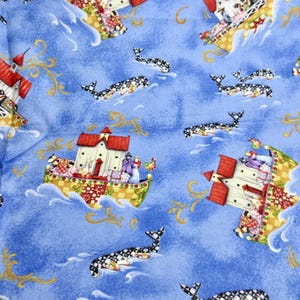 Cotton Fabric Blue Noahs Ark by Jim Shore 1/2 yard