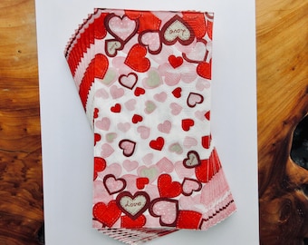 Paper Napkins Valentine Hearts Cocktail Luncheon Dinner Picnic Guest Decoupage Lot of 5