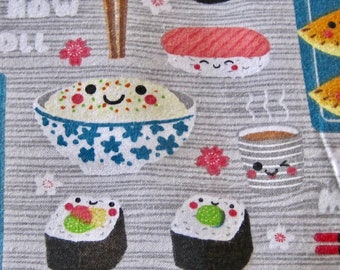 Flannel Fabric Sushi Asian Food by the yard