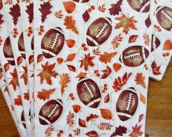 Paper Napkins Cocktail Luncheon Dinner Picnic Guest Decoupage Football Fall Leaves Lot of 5