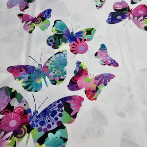 Cotton Fabric Groovy 60&#39;s 70&#39;s style Butterflies on White by the yard