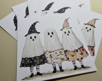 Tags Halloween Ghosts, Gift Bag, Thank You, Wedding, Birthday, Table Lunch Box Name Lot of 6