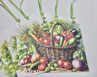 Vegetable Basket Garden (#1) Tags, Cards, Gift, Thank You, Wedding, Birthday, Table Lunch Box Lot of 5