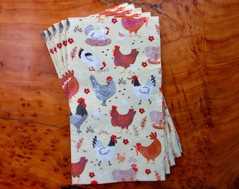 Paper Napkins Cocktail Luncheon Dinner Picnic Guest Decoupage Farm Chickens Lot of 5