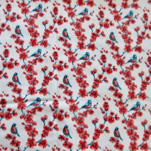 Fabric Flannel Blue Birds and Peach Flowers by the yard