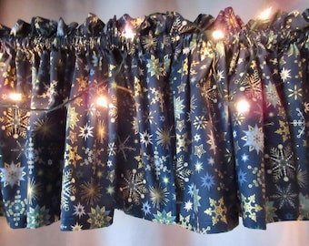 Winter Christmas Curtain Valance Kitchen Workroom Stars Snowflakes