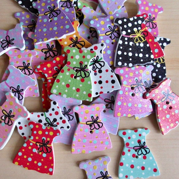 Buttons Pretty Dresses Wood Lot of 10 Variety Mixed