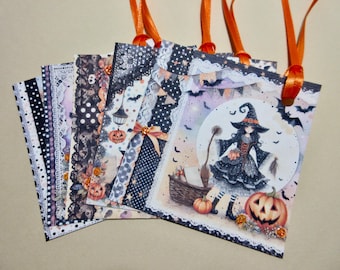 Halloween Cute Witch Tags, Cards, Gift, Thank You, Wedding, Birthday, Table Lunch Box Name Lot of 5