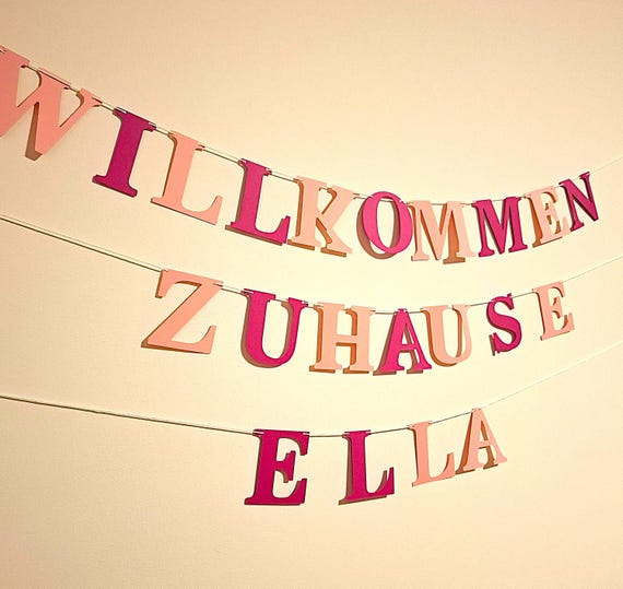 Willkommen Zuhause Girlande/Girlande Willkommen Zuhause Grau -Rosa Pastell/Alle Farben möglich/Herzlich Willkommen Zuhause Girlande