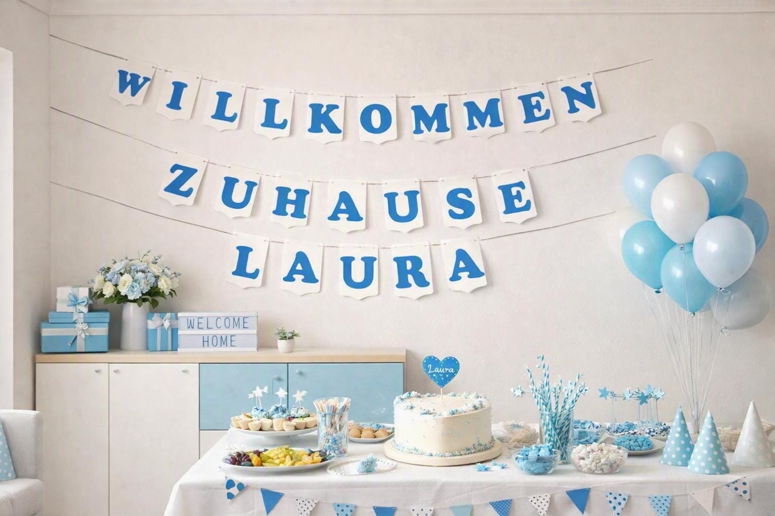 Handgefertigt Willkommen Zuhause Girlande/ Personalisierte Willkommen Zuhause Girlande/13,5 je. Wimpel/Herzlich Willkommen Zuhause Girlande
