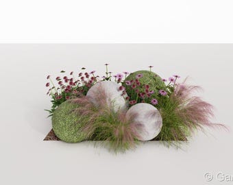Eco Friendly Garden border planting plan No. 102 for Sunny and partial Shade