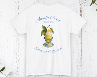 T-shirt Amalfikust citroensorbet, Italiaans zomershirt, vrijetijdskleding, op reizen geïnspireerde kleding, kuststijl