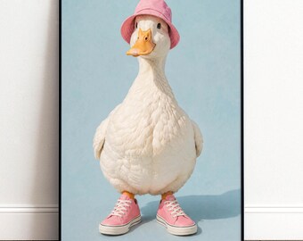 Funny animal poster of a duck with a hat, living room wall art, children's room poster, modern animal wall art, gift