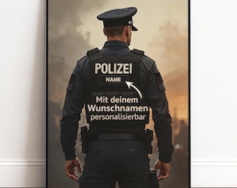 Spersonalizowany plakat policyjny z imieniem | Prezent dla policjanta i dziecka | Grafika ścienna z motywem kariery do pokoju dziecięcego | Wydruk dekoracyjny