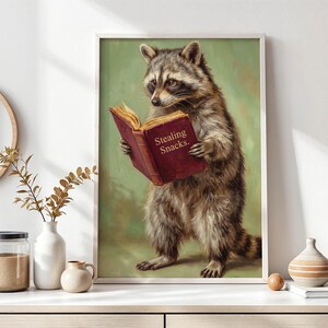 Funny raccoon poster | Animal wall art with book for living room, office, kitchen | Gift for animal lovers and raccoon fans image 9