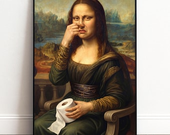 Funny Mona Lisa Poster | Bathroom Wall Art with Toilet Paper | Toilet Decor Art Parody | Guest Toilet Gift