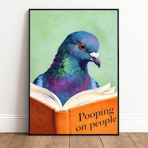 Guest WC Pigeon Poster | Bathroom Decor | Funny Animal Poster | Pigeon Wall Art | Humorous WC Picture | Housewarming Gift | Bathroom Wall Decor image 1