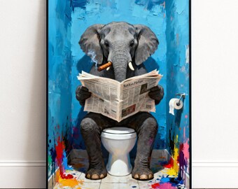 Funny toilet poster | Elephant bathroom picture | Humorous bathroom decor | Animal poster for guest toilet | Humorous wall art | Bathroom gift idea