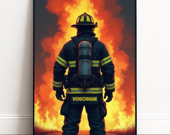 Personalisiertes Feuerwehr Poster mit Wunschnamen | Beruf Wandbild | Geschenk für Feuerwehrmänner
