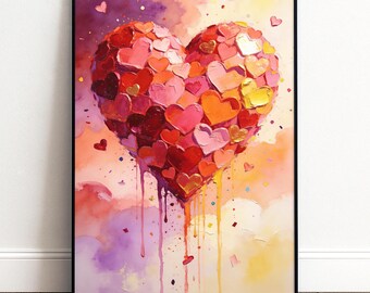 Herz Poster Liebe | Romantisches Wandbild in Rosa Rot | Geschenk für Partner | Schlafzimmer Deko Valentinstag