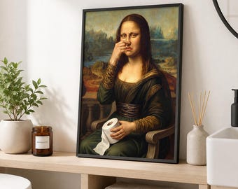 Lustiges Mona Lisa Poster | Badezimmer Wandbild mit Klopapier | WC Deko Kunst Parodie | Gäste WC Geschenk