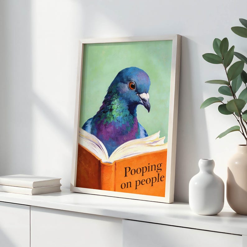 Guest WC Pigeon Poster | Bathroom Decor | Funny Animal Poster | Pigeon Wall Art | Humorous WC Picture | Housewarming Gift | Bathroom Wall Decor image 9