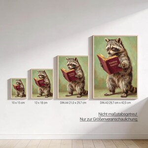 Funny raccoon poster | Animal wall art with book for living room, office, kitchen | Gift for animal lovers and raccoon fans image 5