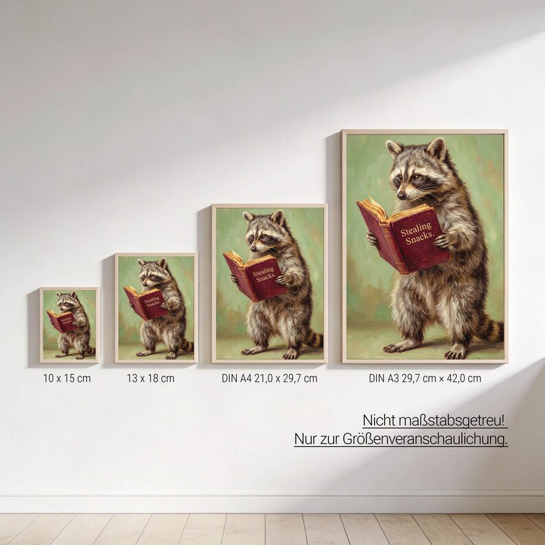 Funny raccoon poster | Animal wall art with book for living room, office, kitchen | Gift for animal lovers and raccoon fans image 5