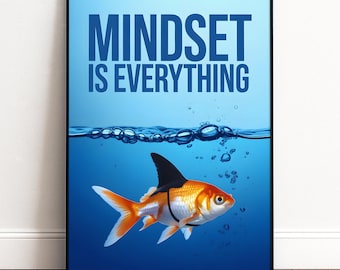 Mindset Poster „Mindset Is Everything“ | Motivation Wandbild mit Goldfisch | Erfolgsdenken Kunst | Büro & Coaching Deko
