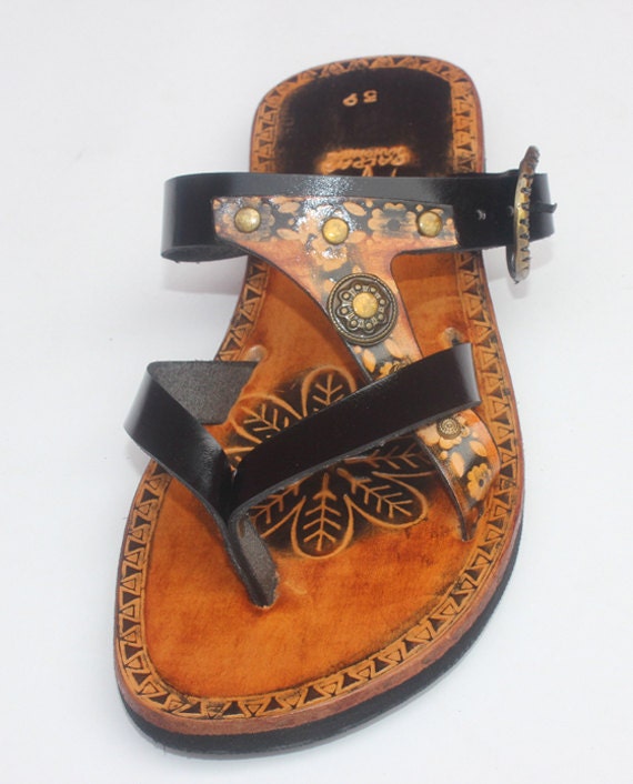 buckled leather slides