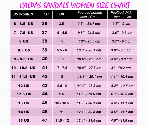 womens sandal size chart