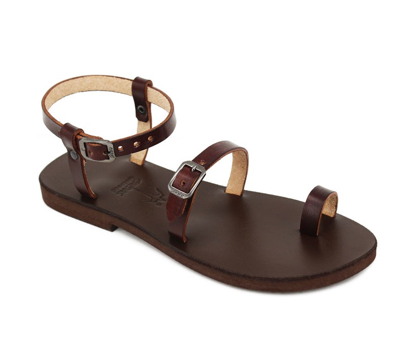 Ankle Sandals Drebre Leather Handmade With Men Ring Buckles Strap Toe wNnvmO08