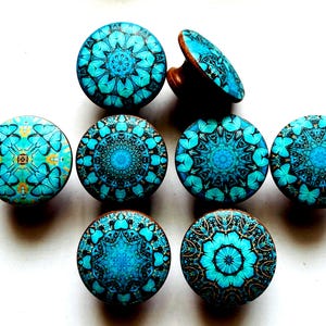 Handcrafted Mandala/Kaleidoscope Round Wood Cabinet/Drawer/Chest Knobs/Pulls
