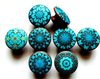 Handcrafted Mandala/Kaleidoscope Round Wood Cabinet/Drawer/Chest Knobs/Pulls