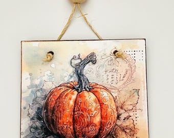 Handmade Fall Harvest Halloween Wood Wall Hanger