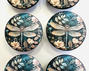 Handcrafted 1-1/2" Dragonfly Decorative Round Wood Knobs w/Screws