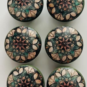 Handcrafted 1-1/2" Decorative Round Wood Mandala Knobs